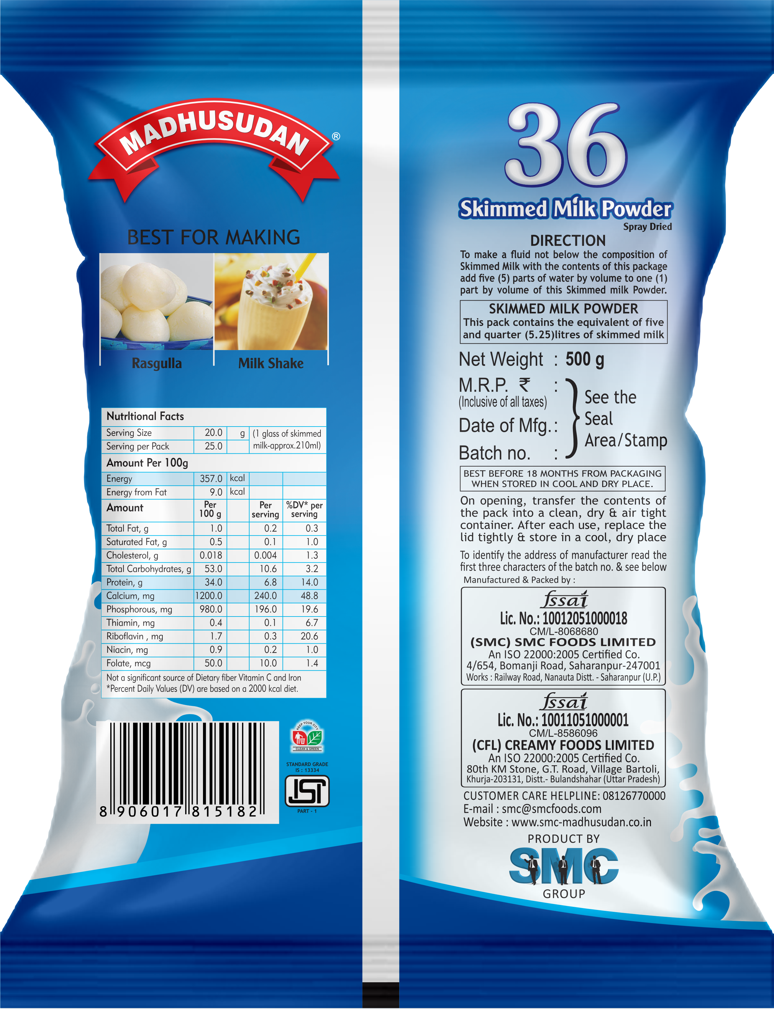 Madhusudan Skimmed Milk Powder 500 gm Pack