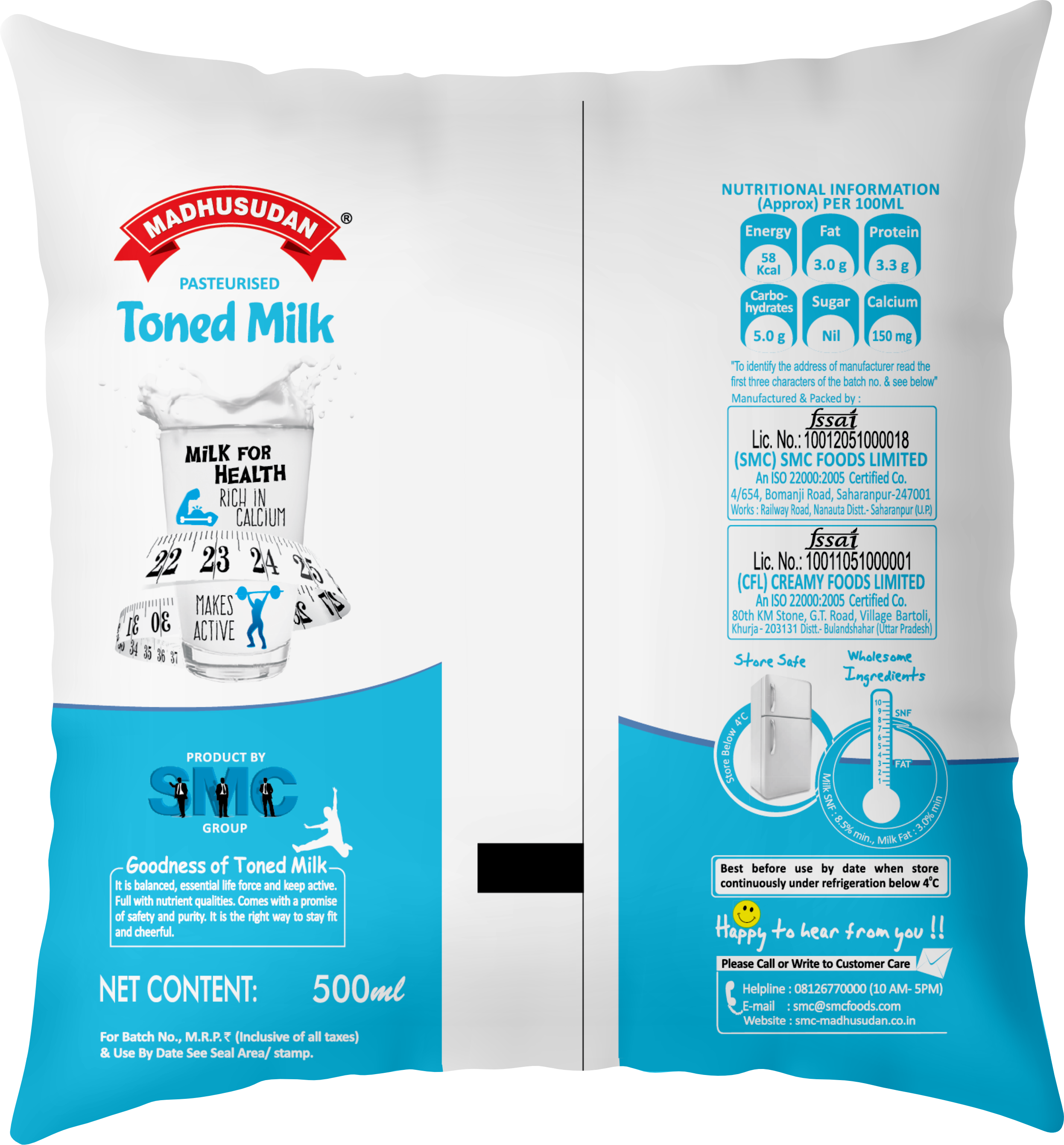 Madhusudan Toned Milk 500 ml Pack